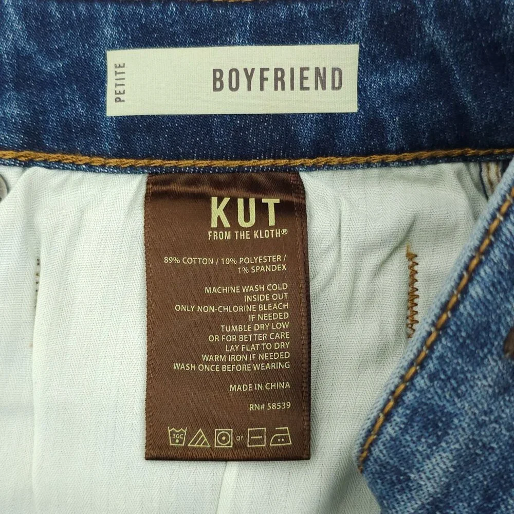 Kut From the Kloth Boyfriend Jeans Size 6 Petite Stretch Mid Rise Distressed